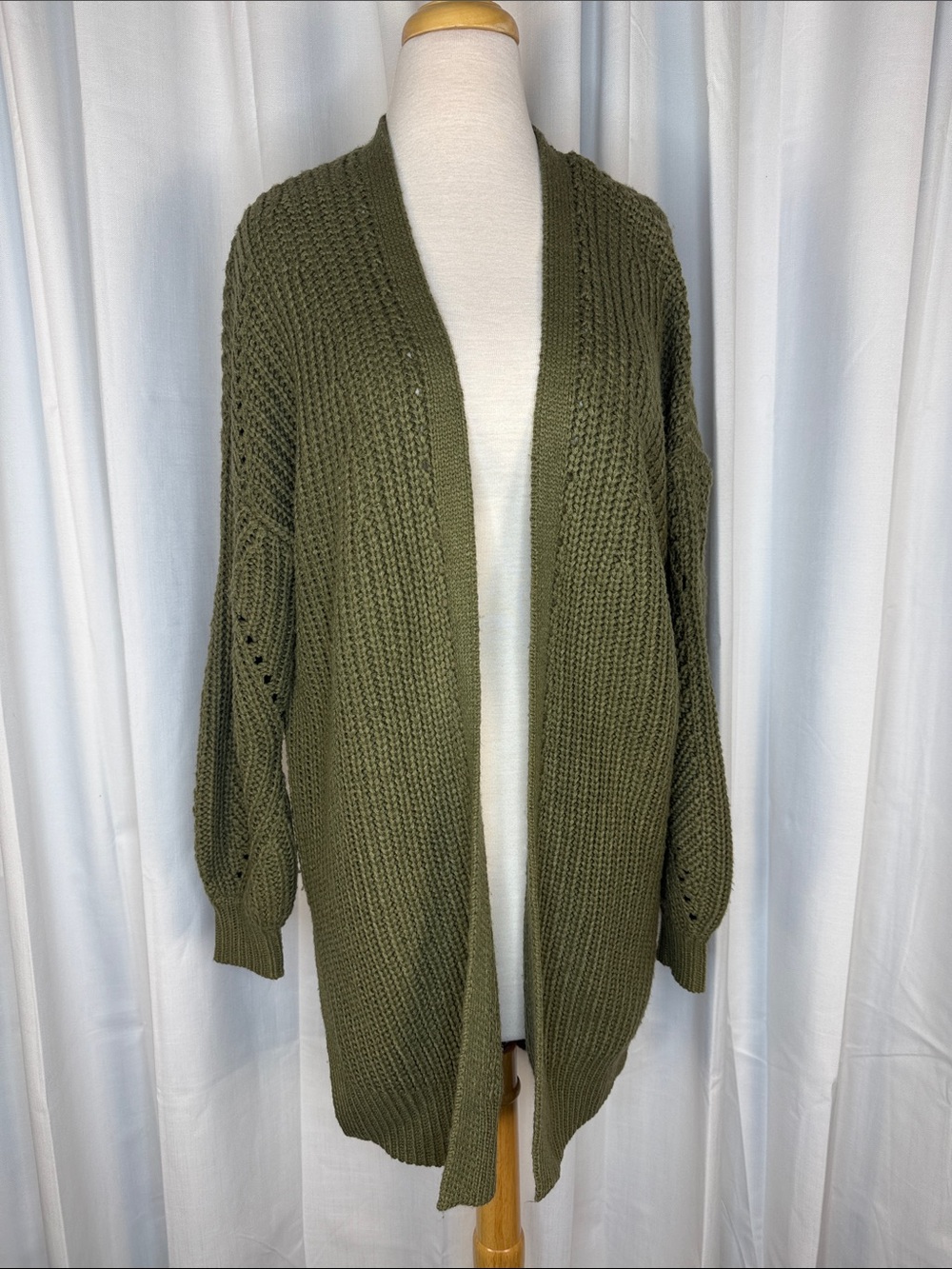 moon & madison Olive Open-Front Chunky Knit Cardigan